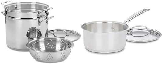 Cuisinart 4-Piece Cookware Set. 12 Quarts. Chef's Classic Stainless Steel Pasta/Steamer. 77-412P1 & 1.5 Quart Saucepan w/Cover. Chef's Classic Stainless Steel Cookware Collection. 719-16