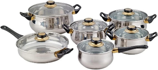 Pots And Pans Sets. Frying Pan.12 Piece Stainless Steel Cookware Set Kitchen Cookware Set Pots Pots & Pans Glass Lid Cooking Tools