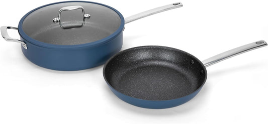 MAISON ARTS Nonstick Frying Pans Set 3 Piece. 12 Deep Saute Pan with Lid and 10 Fry Skillet. Induction Cookware Sets with Plasma Titanium Coating