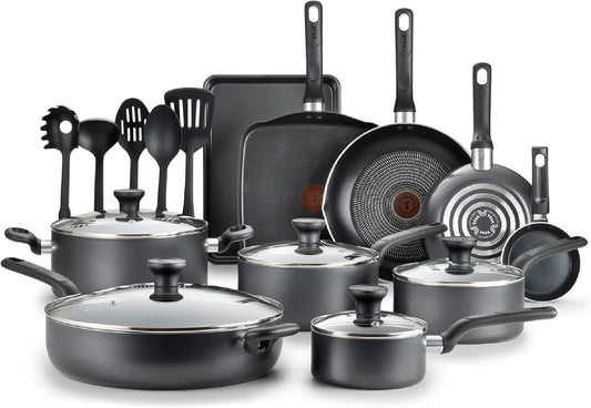 T-fal Easy Care 20-Piece Nonstick Cookware Set. Thermospot. (GREY)