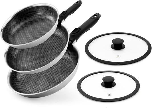 ROYDX Hybrid Nonstick 7-Piece Fry Pan Set.8. 10 and 12-Inch Frying Pans with Removable Handles.Save Space.Non Stick Stainless Steel Skillets.Dishwasher&Oven Safe. Compatible with All Cooktops