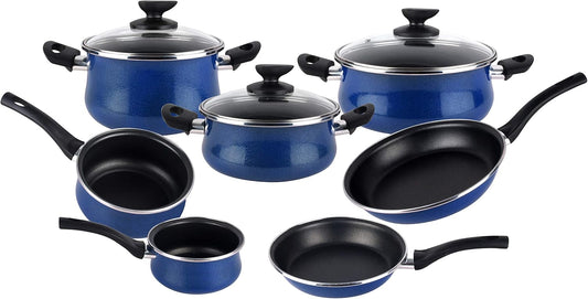 Magefesa Paula 10-Piece Cookware Set. Vitrified Steel Material. Blue Exterior. Non-Stick. Suitable for All Hobs. Special Induction. 50% Energy Saving
