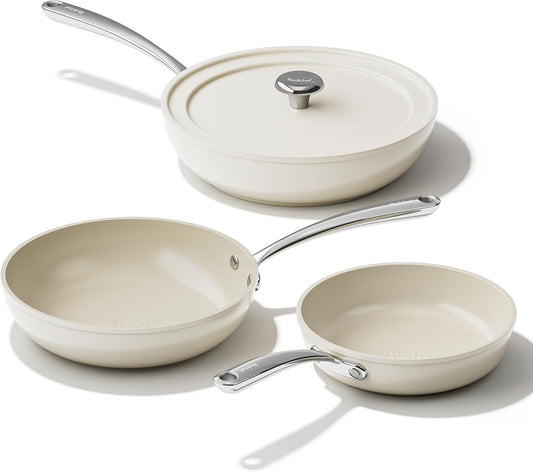 Redchef Nonstick Frying Pans Set. 4-Piece Ceramic Frying Pan. 8 9.5 11 Saute Pan Skillet. Non Toxic Ceramic Pan for Cooking. Pots and Pans. PFAS & PTFE & PFOA Free. Dishwasher & Oven Safe. Beige
